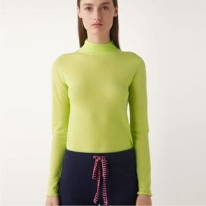 Guest in Residence Long Sleeve Base Layer Turtleneck Cashmere in Lime Green